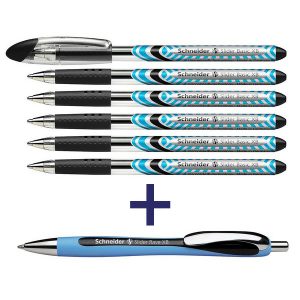 Aktionspack: 6 Schneider Kugelschreiber Slider Basic + GRATIS 1 Slider Kugelschreiber Rave, blau