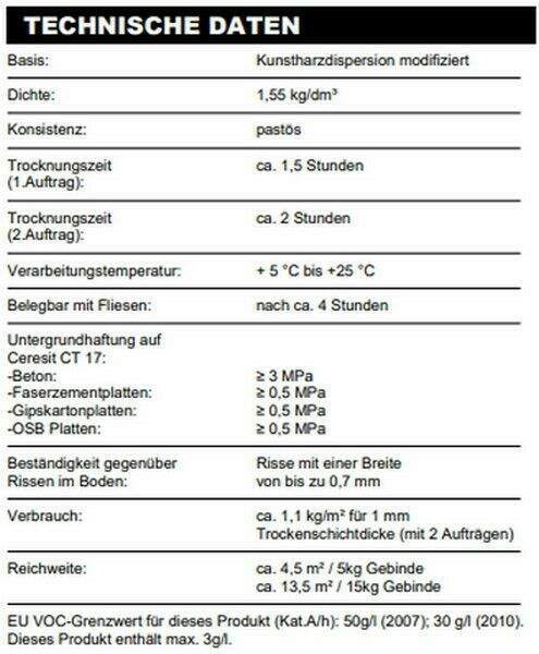 CERESIT CL51 Dichtfolie 1K 5/15KG Wasserdichte flexible 1K Abdichtung – Bild 4