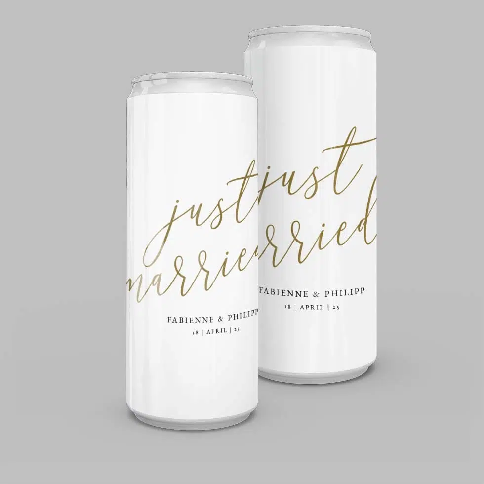 Personalisierbare Dosen Aufkleber “just married” Kalligraphie 10er-Set