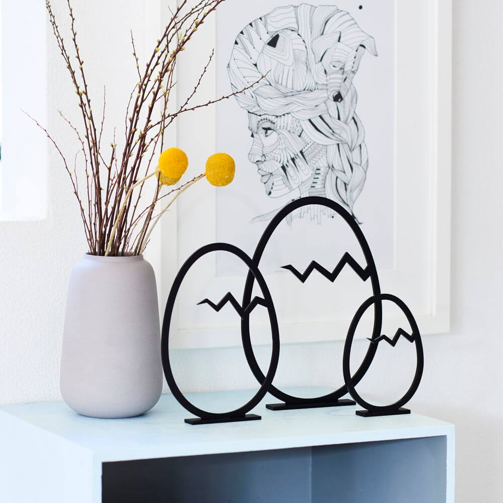 Felius 3er Set Osterei mit Feder Schwarz Stehend – Bild 3