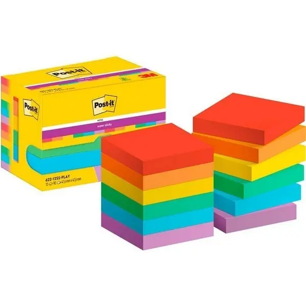Haftnotizen extrastark farbsortiert, Post-it® Super Sticky Notes Playful, versch. Größen