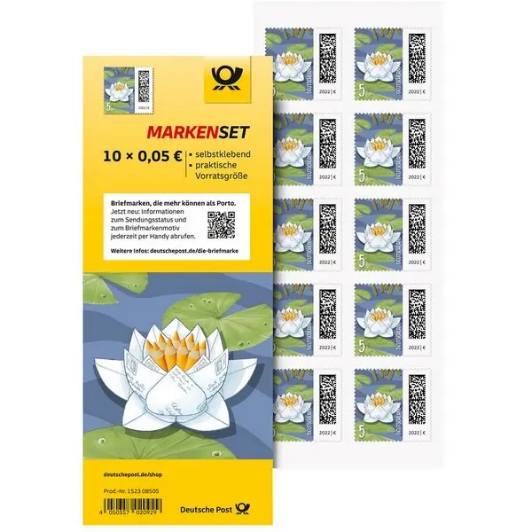 10 Deutsche Post 0,05 € Briefmarken „Seebriefrose“, selbstklebend
