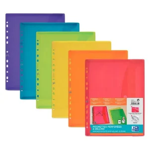 6 OXFORD Dokumententaschen DIN A4 mit Klettverschluss und Lochrand, versch. Farben