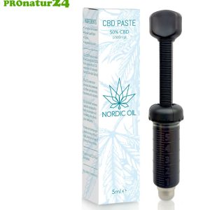 CBD PASTE der Cannabis Pflanze mit 50 % CBD Anteil. Ohne THC. Biologisch und vegan produziert von Nordic Oil.