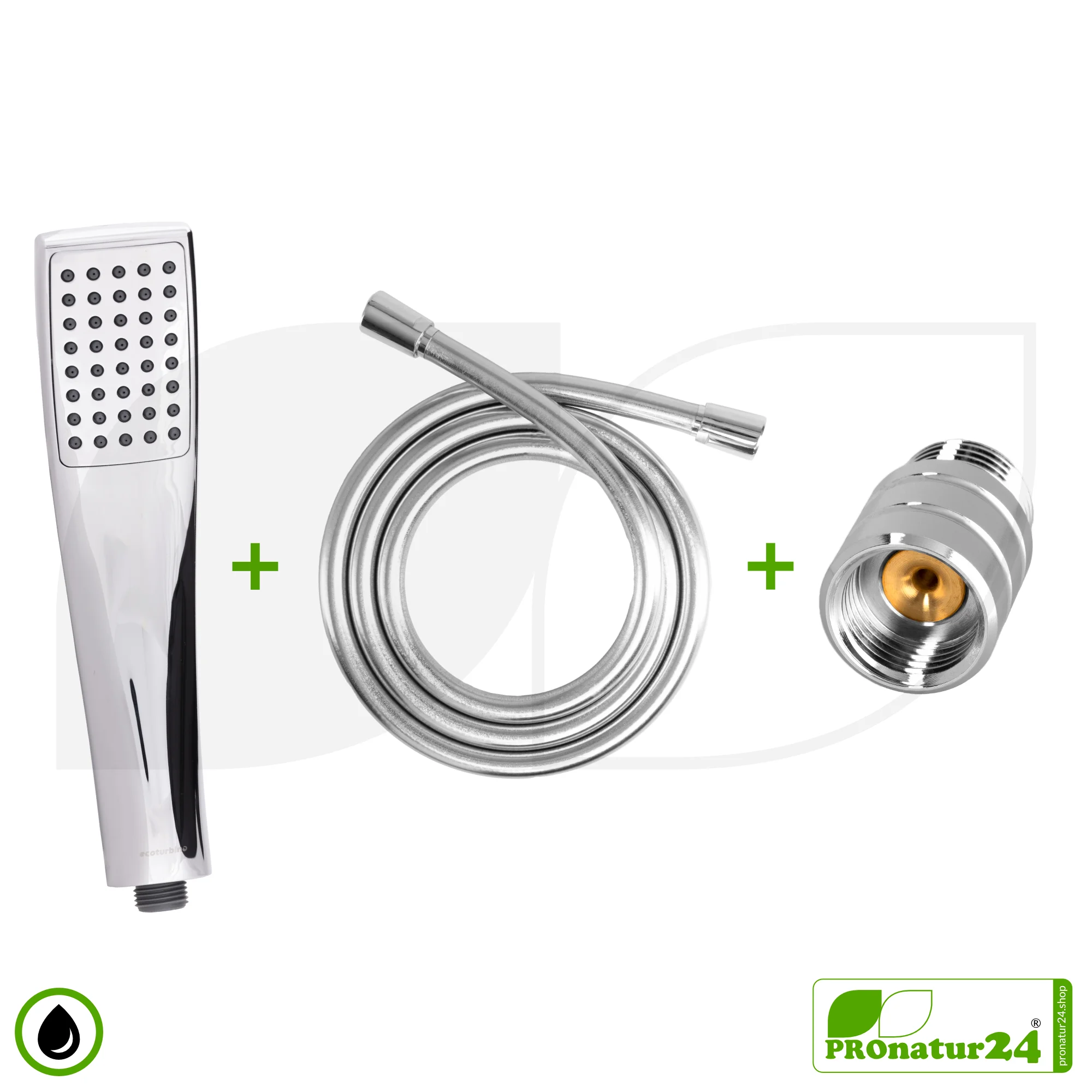 ecoturbino® Duschbrause DELUXE SET 10 Legio | ET10L Wasserspar Adapter + Brauseschlauch + DESIGN Duschkopf – Bild 2