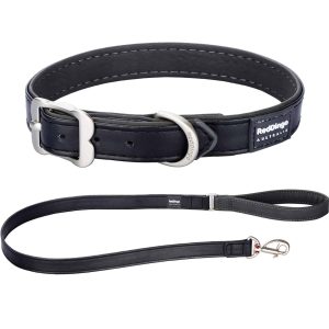 Halsband & Leine Kundstleder Vegan in Schwarz