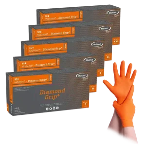 MaiMed Diamond Grip+ Orange | Nitrilhandschuhe mit Textur | 50 Stück