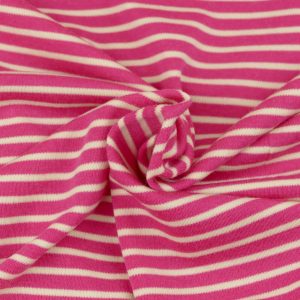 Bio Wolljersey (Interlock, sehr kuschelig) – ungleiche Streifen himbeerpink