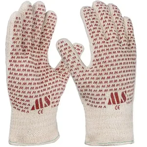 PRO FIT | Hitzeschutzhandschuh, Baumwoll-Doppelstrick, | Noppen, natur | 6 Paar