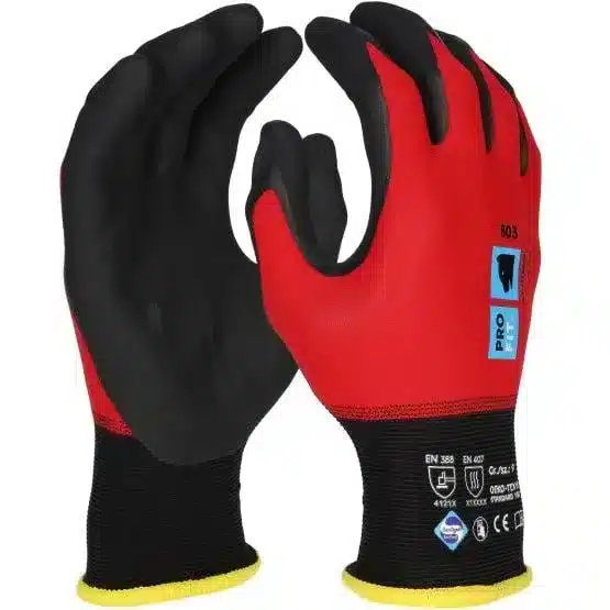 PRO FIT | Nitril Handschuhe, Tactus, | rot/schwarz, 18 Gauge | 12 Paar