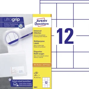 1.200 AVERY Zweckform 3661 Etiketten weiß 70,0 x 67,7 mm