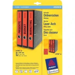 100 AVERY Zweckform L4748-20 Rückenschilder, selbstklebend, rot, 38 x 297mm